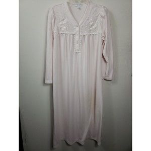 Miss Elaine Essentials womens M PINK Long Gown Long Sleeve